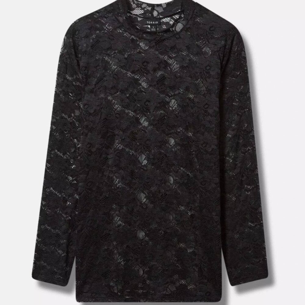 TORRID Sheer Stretch Lace Mock Nexck Long Sleeve Top in Black Size 3x NWT